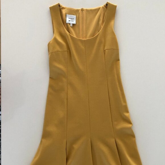 Akris Punto Fit & Flare Flutter Pleat Hem Sleeveless Scoop Neck Dress Gold Sz 6 - Picture 11 of 11